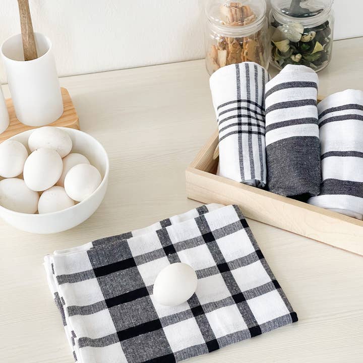 Black White Set of 4-Woven Kitchen Towels,18''X28'', Black-White. for wholesale on Faire1