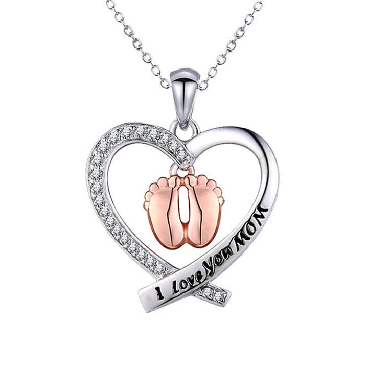 Mother's Day Heart Shape Baby Footprint Pendant Necklace for wholesale on Faire