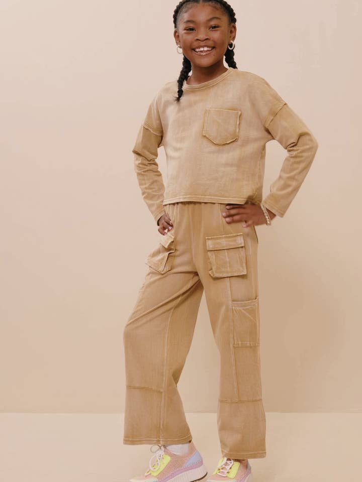 Hayden LA - Wholesale T-Shirt - Kids - Girls Washed Chest Pocket Long Sleeve Knit T Shirt1