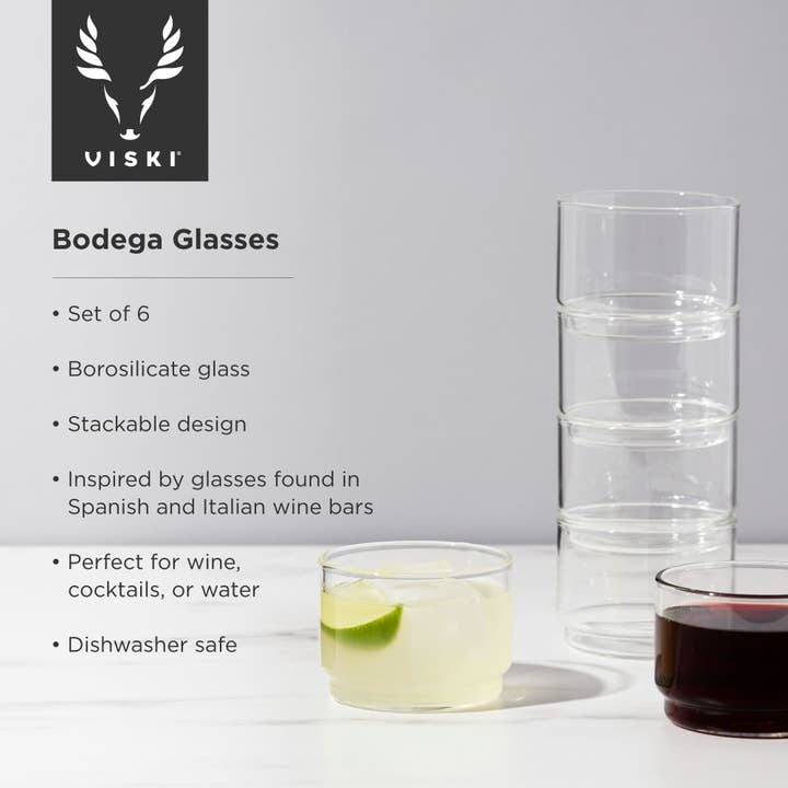 Viski - Wholesale Cocktail/Liquor Glass - Stackable Bodega Glasses – Set of 6 by Viski