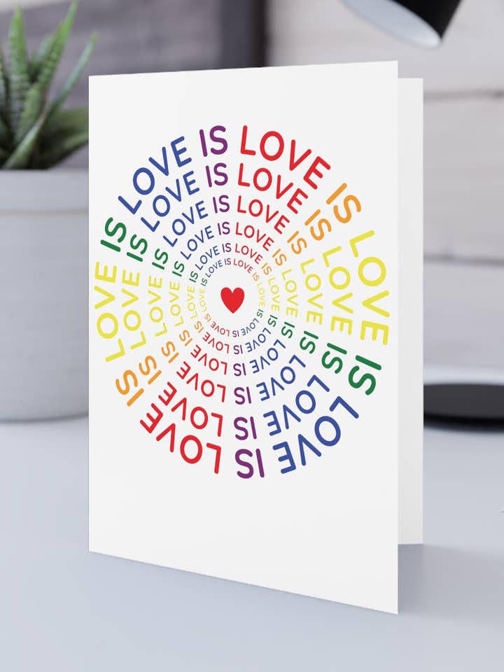LGBTQ+ Love is Love Circle Card for wholesale by Dash of Pride, LLC