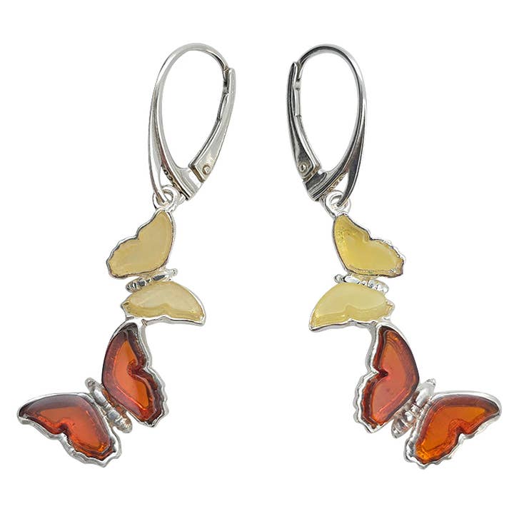 Orecchini a Farfalla in Argento Sterling Ambra su Ganci per la vendita all'ingrosso da parte di Amberman