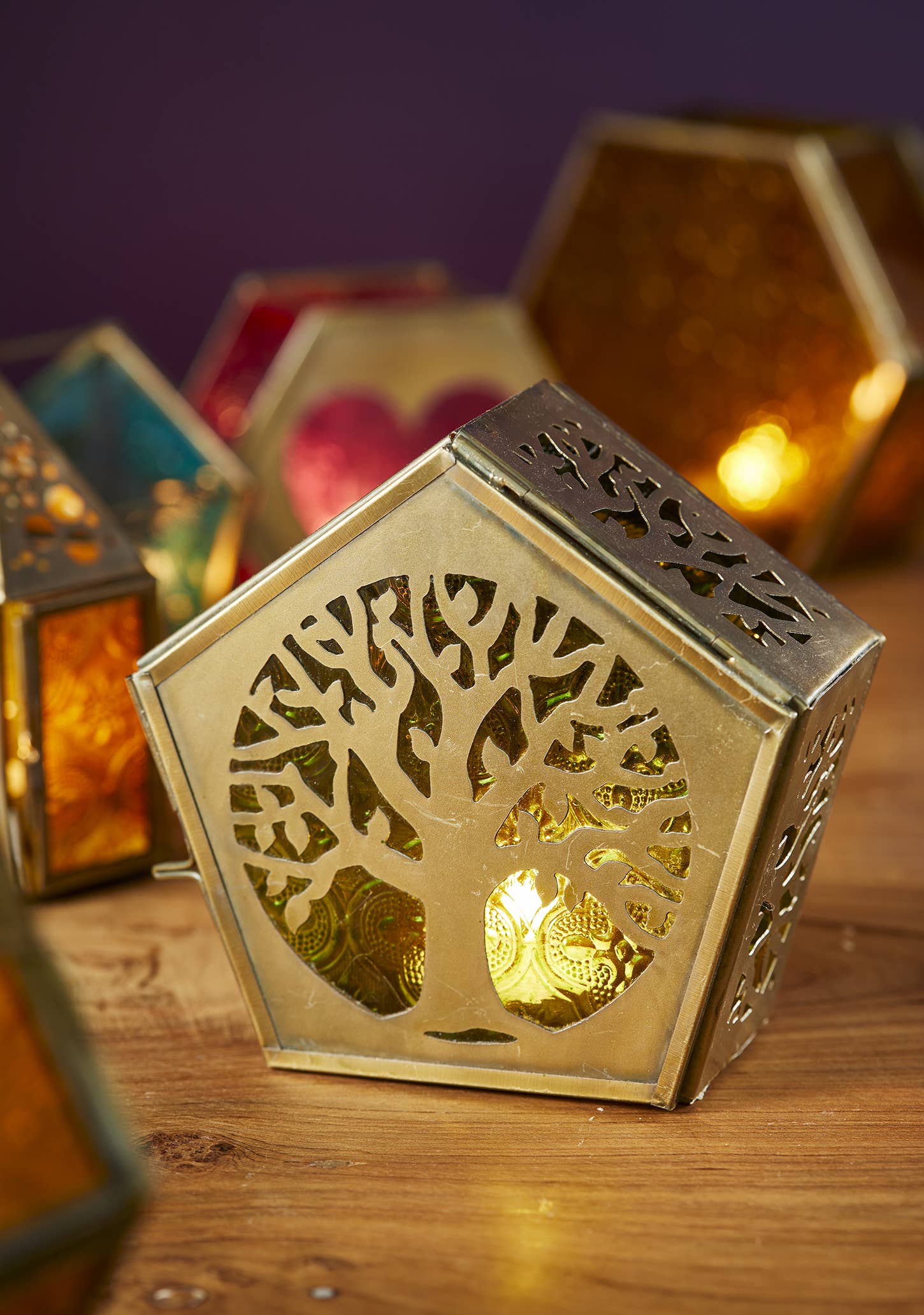 Namaste - Vendita all'ingrosso Lanterne - Lanterna Albero della Vita del Pentagono Verde0