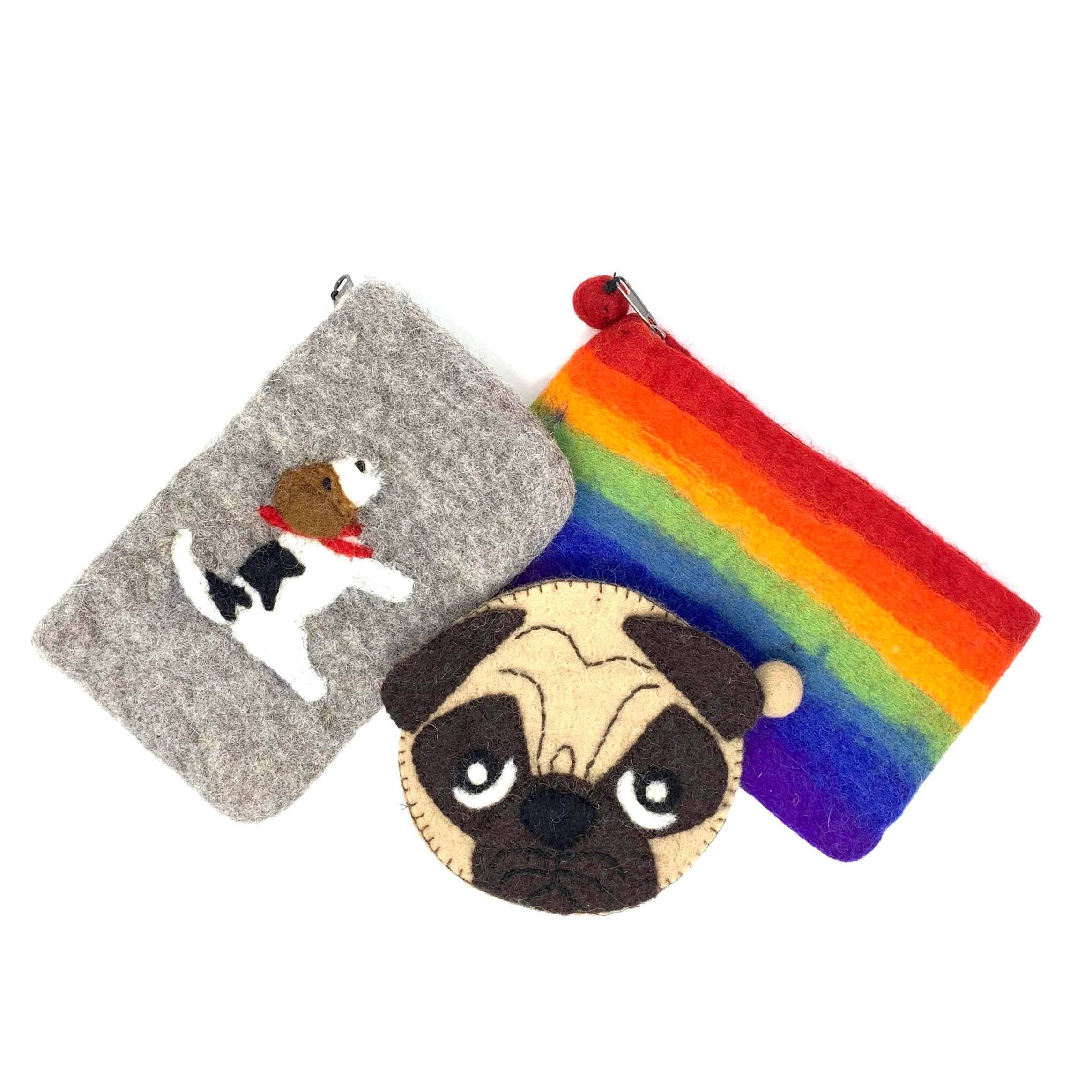 Global Crafts - Vente Porte-monnaie – femme - Pochette zippée en feutre Jack Russell1