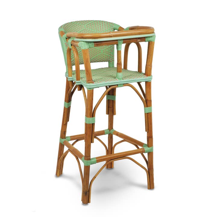 Valence French Bistro Rattan Baby Highchair - Honeycomb - Jade/Rose for wholesale by BONNECAZE
