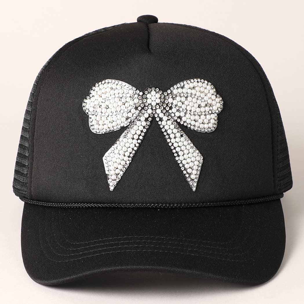 Fashion City - Wholesale Trucker Hat - Women's - Rhinestone Bow Patch Foam Mesh Back Trucker Hat2