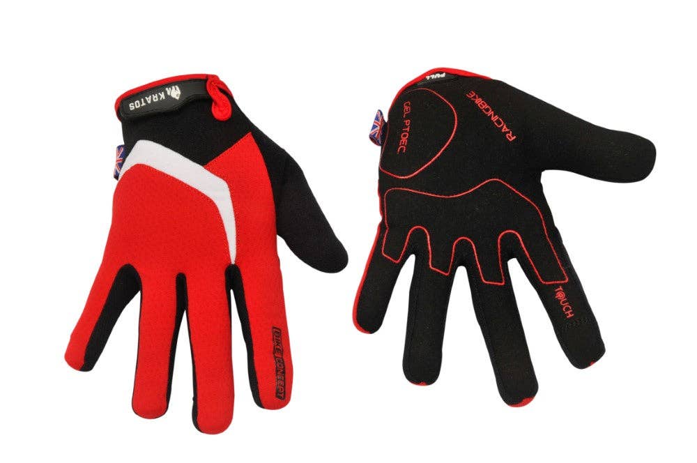 Kratos - Wholesale Gloves - Unisex - Mountain Biking Gloves | Full Finger Padded Cycling Gloves - RED