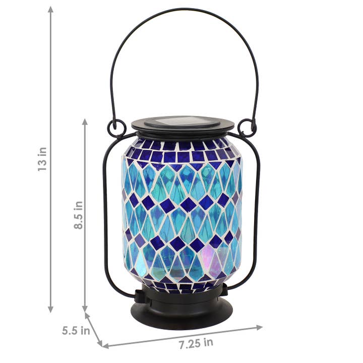 Sunnydaze Decor - Wholesale Lantern - Cool Blue Mosaic Glass Outdoor Solar LED Lantern - 8 in