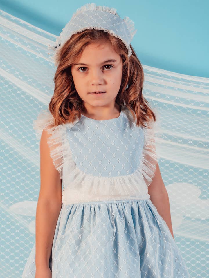 0023893 Sleeveless girl's dress combined with embroidered tulle for wholesale by BABINE-ROINSAL