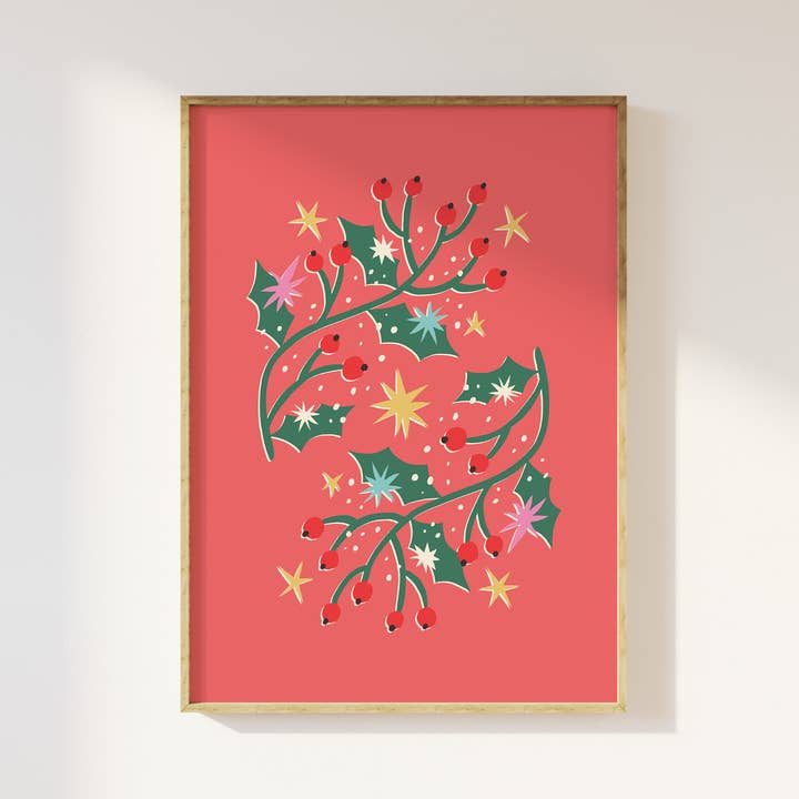 Imprimé de houx de Noël pour la vente par April Lane Art