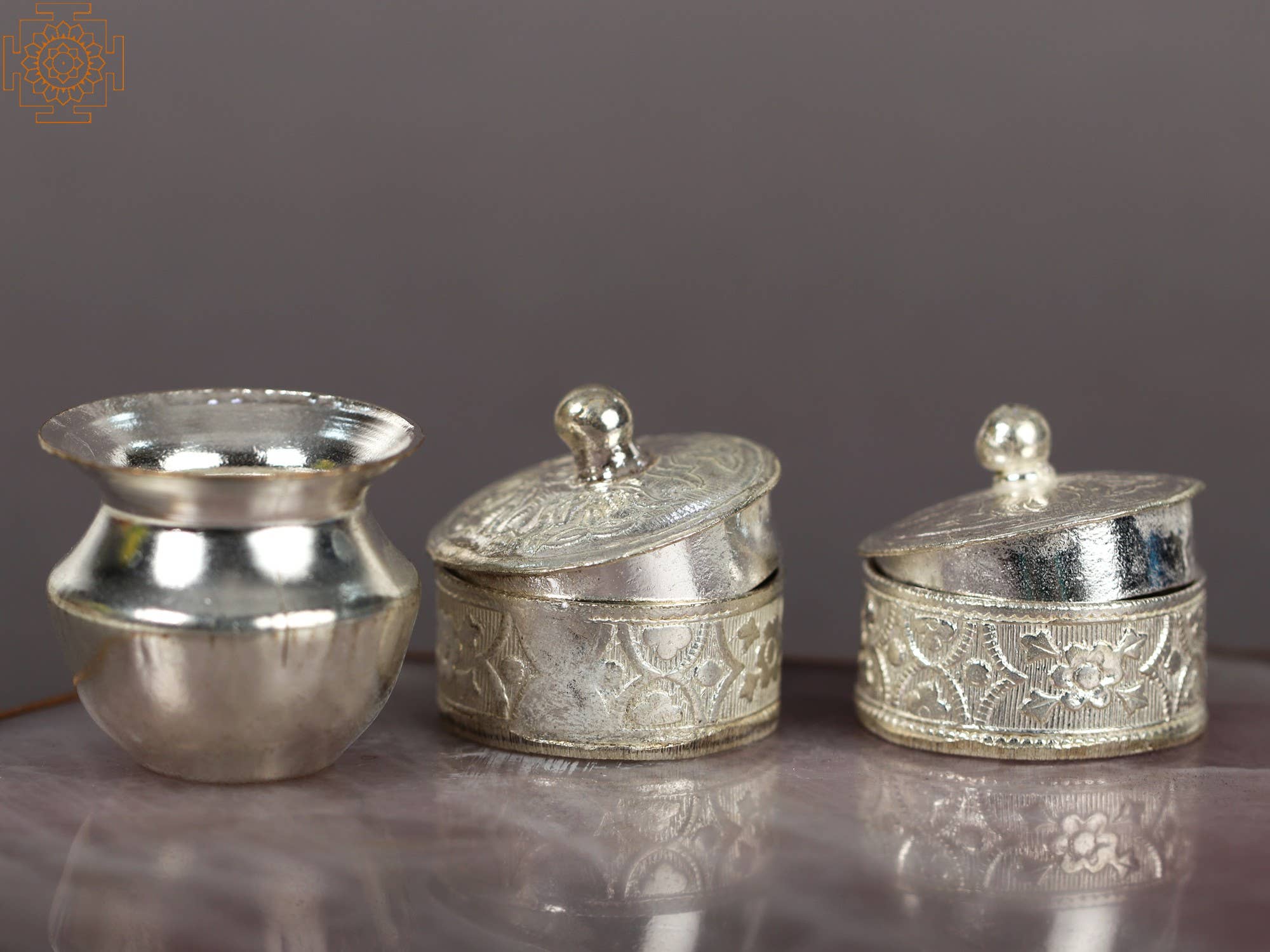 Exotic India Art – wholesale Jewellery dish – Rose Quartz Plate with Kumkum Box and Gangajali2