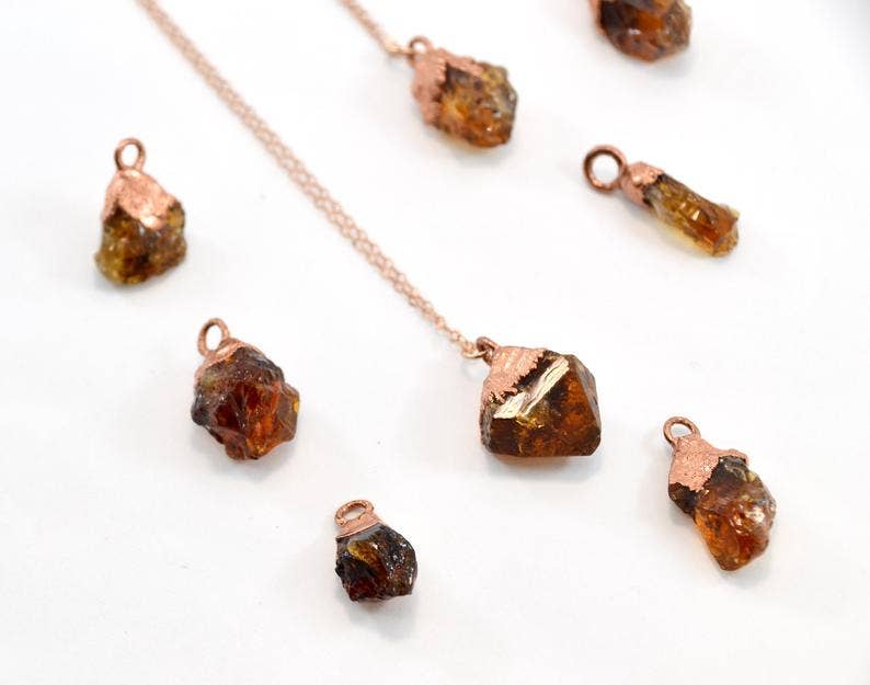 Daddy Daughter Jewelry - Vendita all'ingrosso Collana con ciondolo/pendaglio - Collana punto citrino grezzo | pietra portafortuna novembre 14 k RGF9