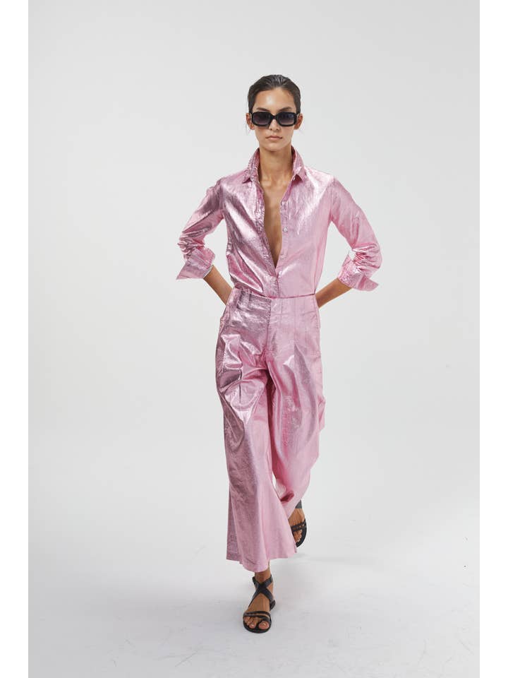 San Marino Metallic Linen Shirt - Pink for wholesale on Faire