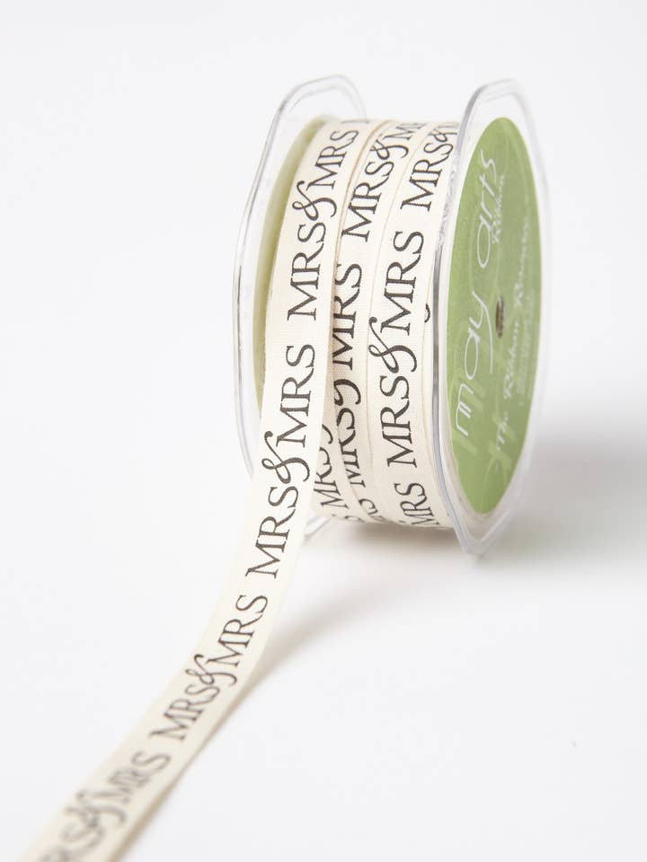 1/2" "Mrs. & Mrs." Wedding Print 100% Cotton Ribbon for wholesale by May Arts Ribbon