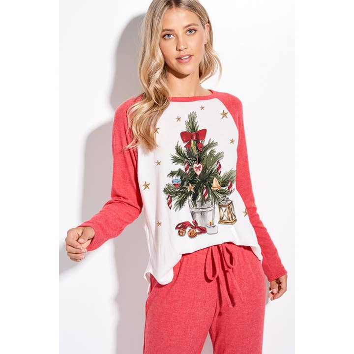 Set da salotto raglan con stampa albero di Natale per la vendita all'ingrosso da parte di Phil Love