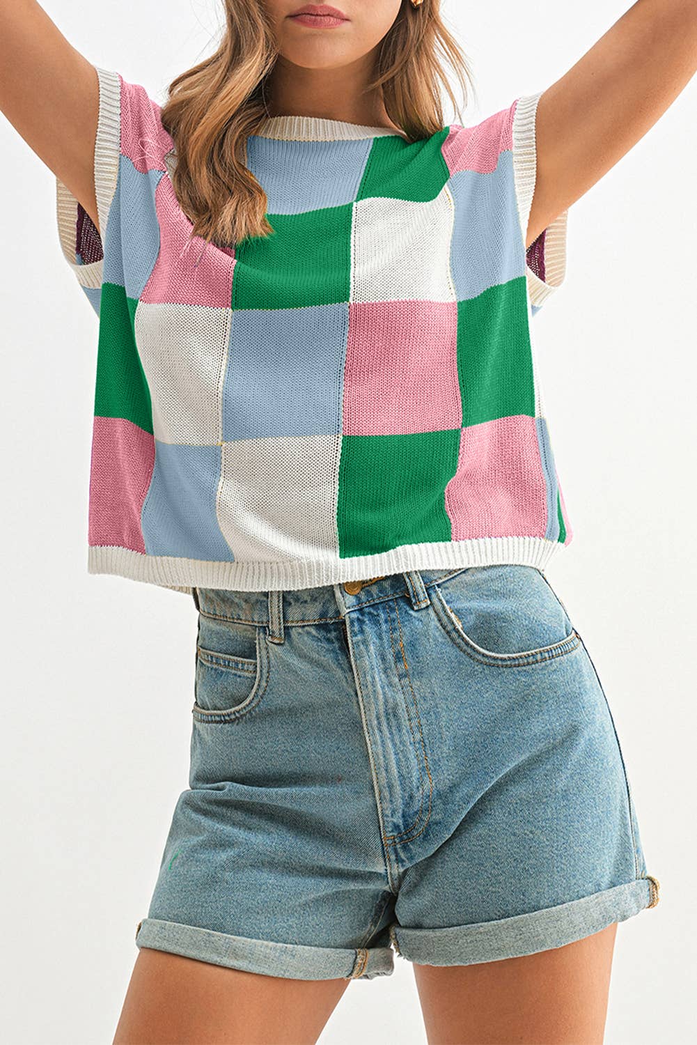 Aapparella - Vente Pull en maille – femme - Haut en tricot à manches courtes colorblock | S-2XL4