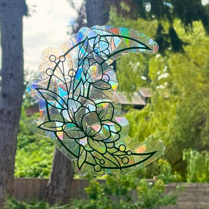 Floral Moon Suncatcher | Boho Decor | Window Cling for wholesale by Mindful over Mind Full