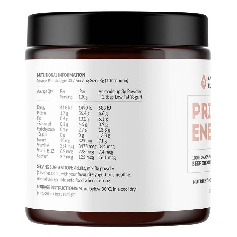 Ancestral Nutrition Pty Ltd - Wholesale Oral Supplement/Vitamin - Primal Energy Women - Grass Fed Beef Organ Powder (Box of 6)2