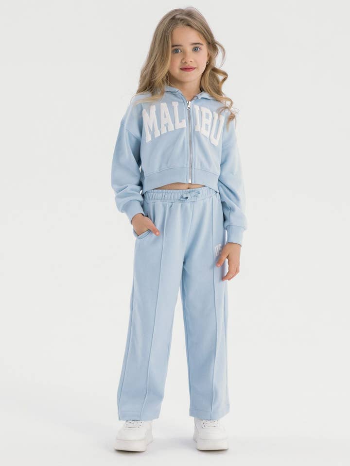 Girls cropped zip through hoodie and wide leg jogger set blue 3-14y for wholesale by Minoti sp. z o.o.