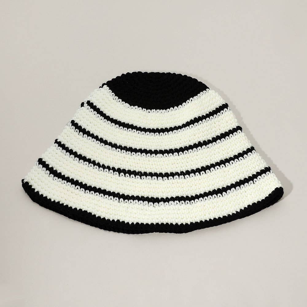 Sensibling Corp. - Wholesale Bucket Hat - Women's - Wire Inserted Rim Crochet Knit Striped Pattern Bucket Hat1