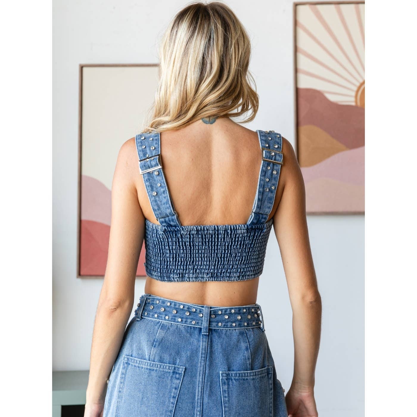 Med Wash Rhinestone Belt Denim Tank Top for wholesale on Faire7