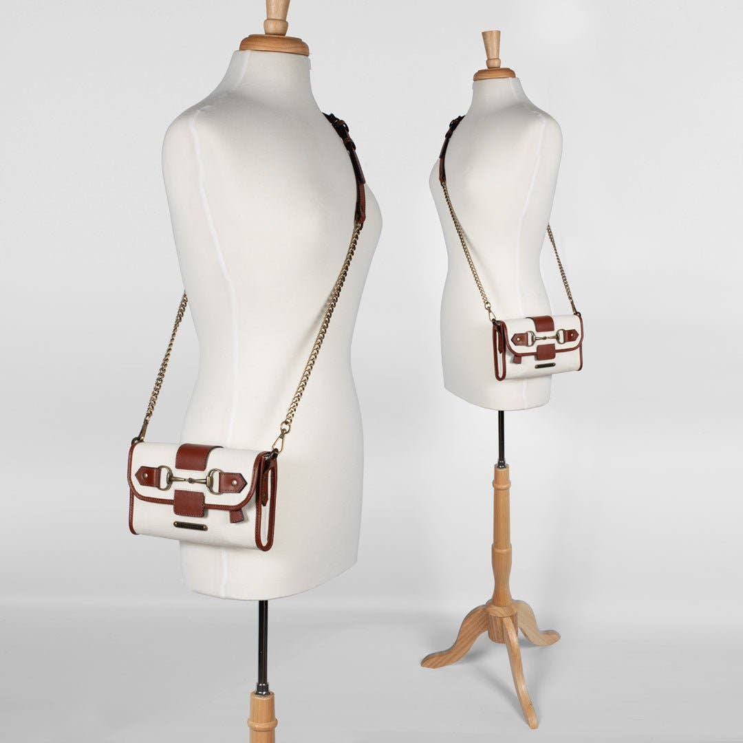 URBAN-EQUESTRIAN - Wholesale Crossbody Bag - Women's - Dalton - Horse Bit Crossbody Luxury Leather Handbag in Cognac on Ivory8