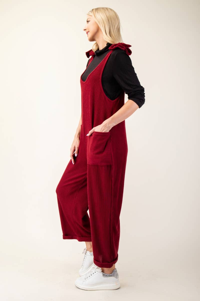 Celeste Clothing – Großhandel Jumpsuit – Damen – Plus-Size verstellbarer Rippen-Overall mit Fronttaschen - CP4387333