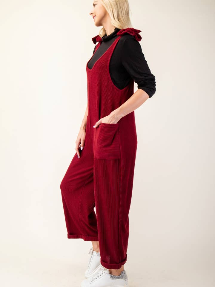 Celeste Clothing – Großhandel Jumpsuit – Damen – Plus-Size verstellbarer Rippen-Overall mit Fronttaschen - CP4387333