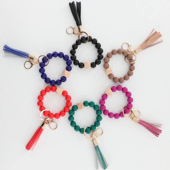 ASSORTED SOLID COLOR SILICONE BEADED KEY RING BANGLE for wholesale by Accent Accessories