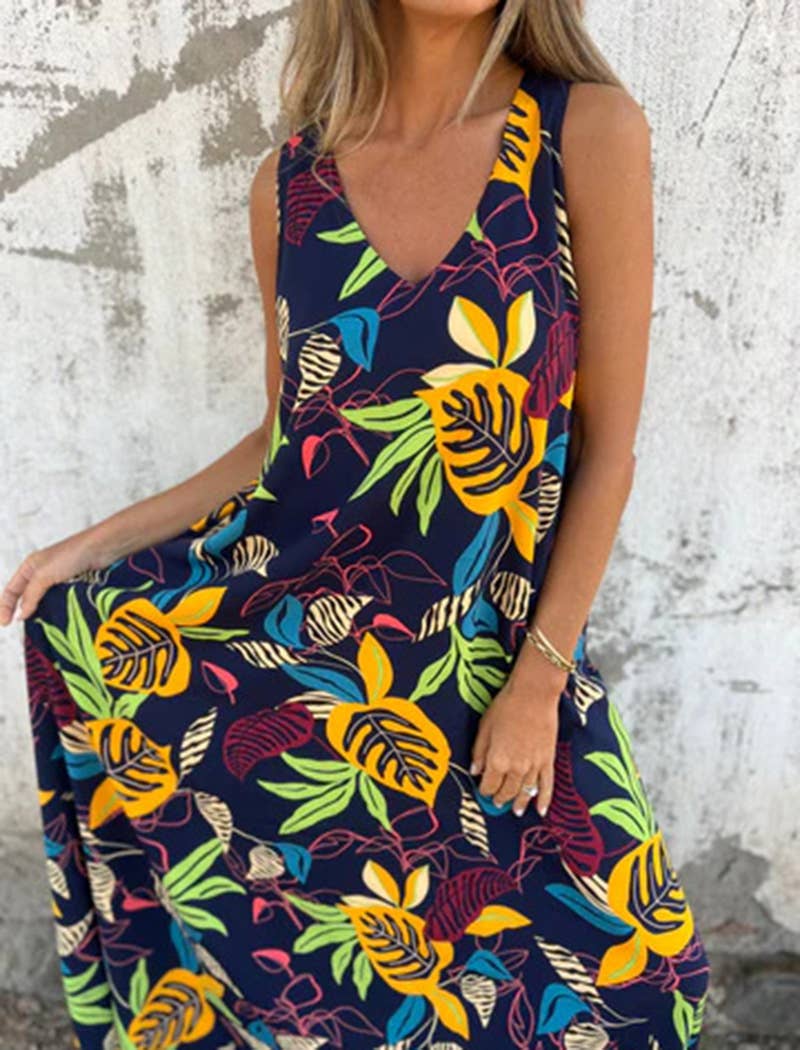 EmberLoom - Wholesale Dress - Women's - Tropical Print Sleeveless Maxi Dress1