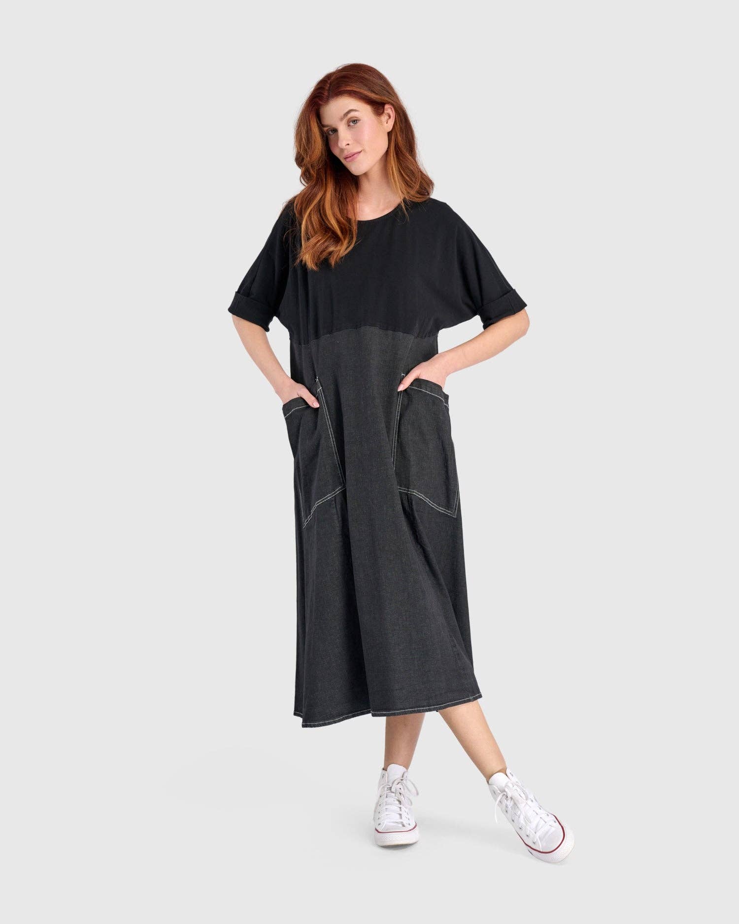 Amelia A-Line Dress, Jet Denim for wholesale on Faire3