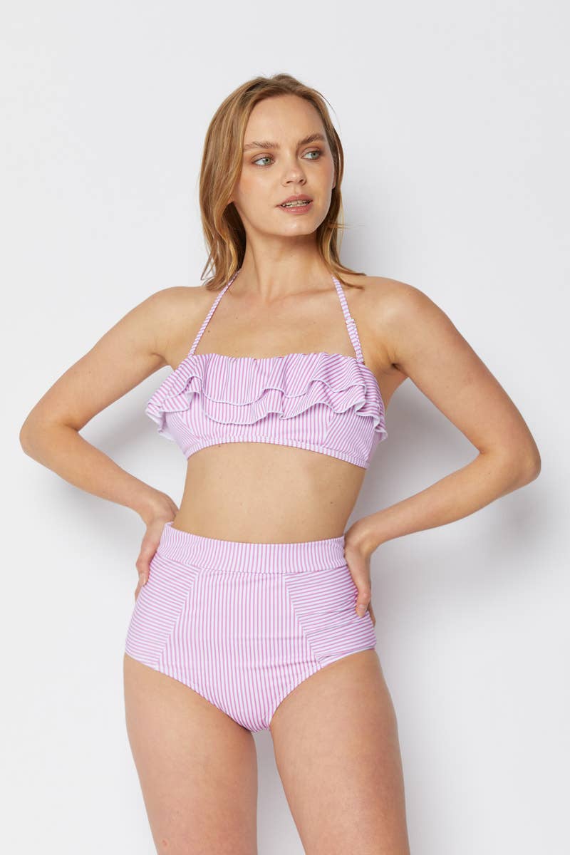 MARINA WEST SWIM – wholesale Two-piece swimsuit – Kids – Girls Flutter top moderate two piece bikini - Stripe Pink4