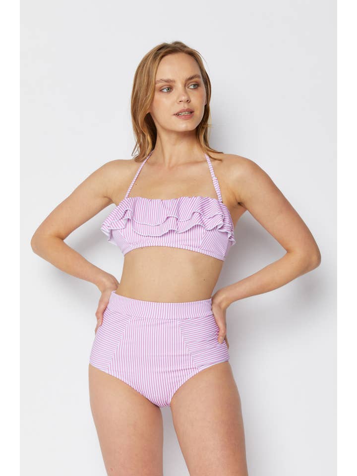 MARINA WEST SWIM - Vendita all'ingrosso Costume da bagno a due pezzi - Bambini - Bikini da ragazza Flutter top moderato a due pezzi - Stripe Pink4