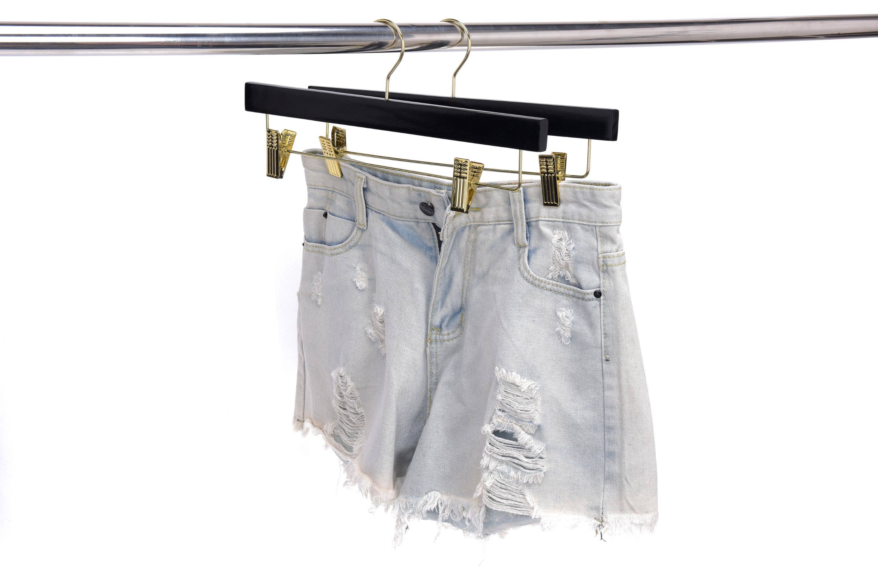 Quality Hangers - Wholesale Clothes Hangers - W073 - Wooden Straight Skirt Hangers - Black/Gold hook - 1204