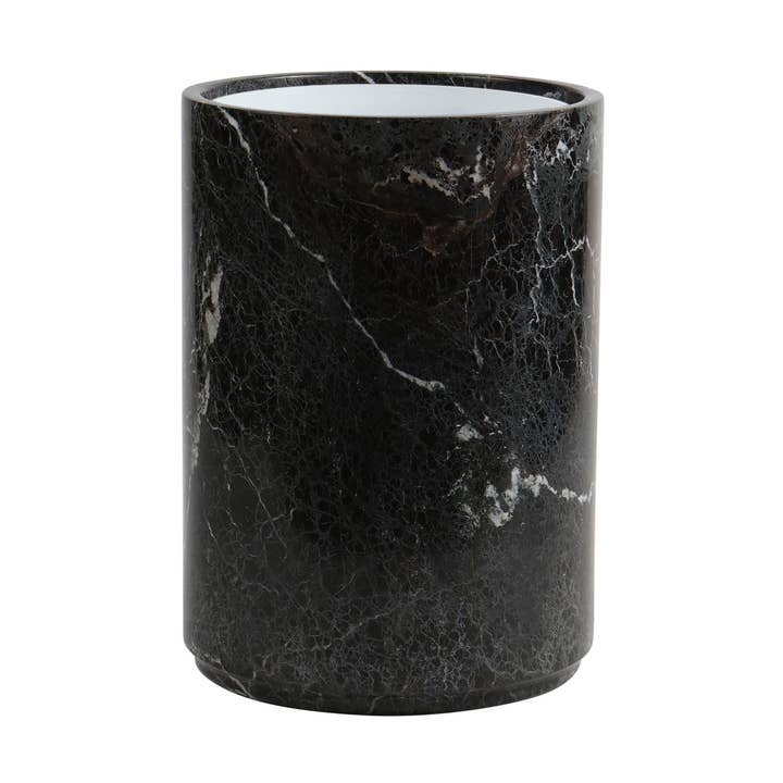 Eris Collection Black Zebra Marble Polished Finish Waste Bin for wholesale by Marble Crafter
