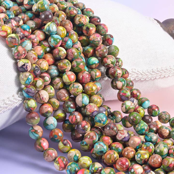 Multi-Color Sea Sediment Jasper Smooth Round Beads 4mm 6mm 8mm 10mm Jewelry Making 15 Inch Strand for wholesale by Mycrazycrystal