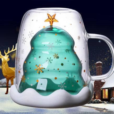Insulated Christmas Tree Glass Mug with Silicone Top for wholesale by Our Dining Table