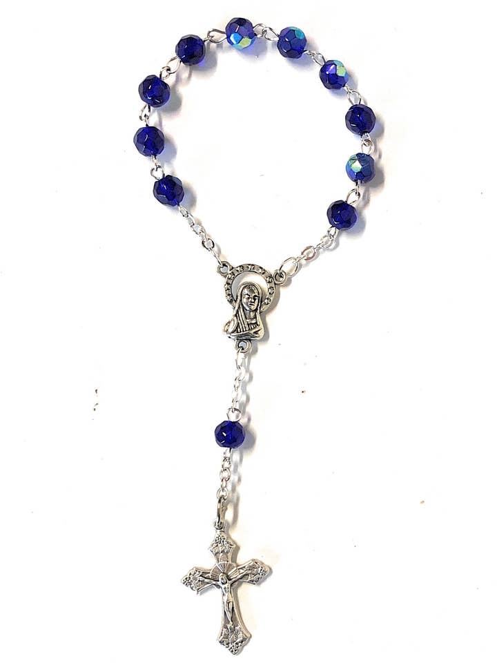 Decade rosary type blue crystal mm. 6 for wholesale by Costa Articoli Religiosi