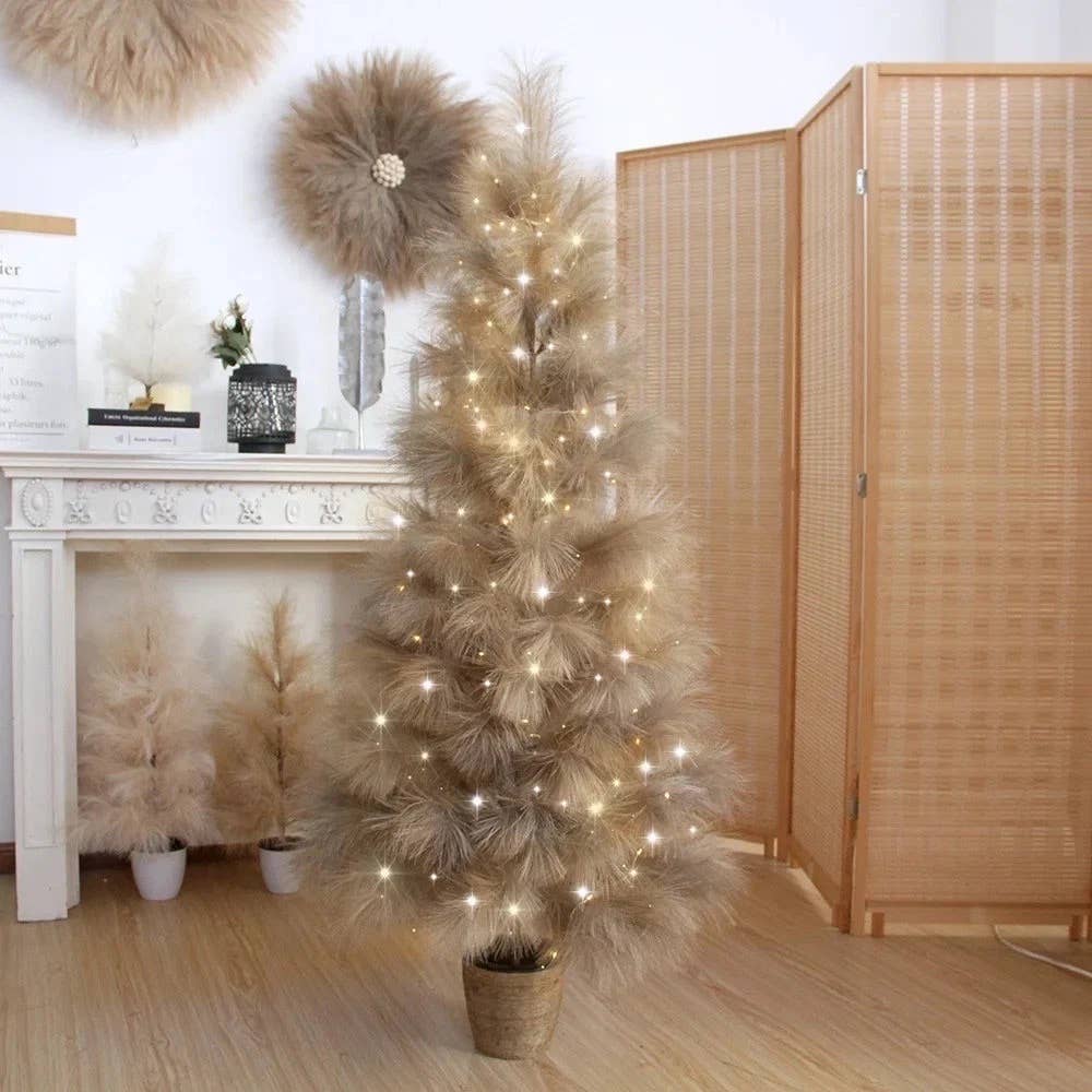 Ash Brown Luxury Faux Botanical Statement Pampas Tree | Designer Decor for wholesale on Faire6