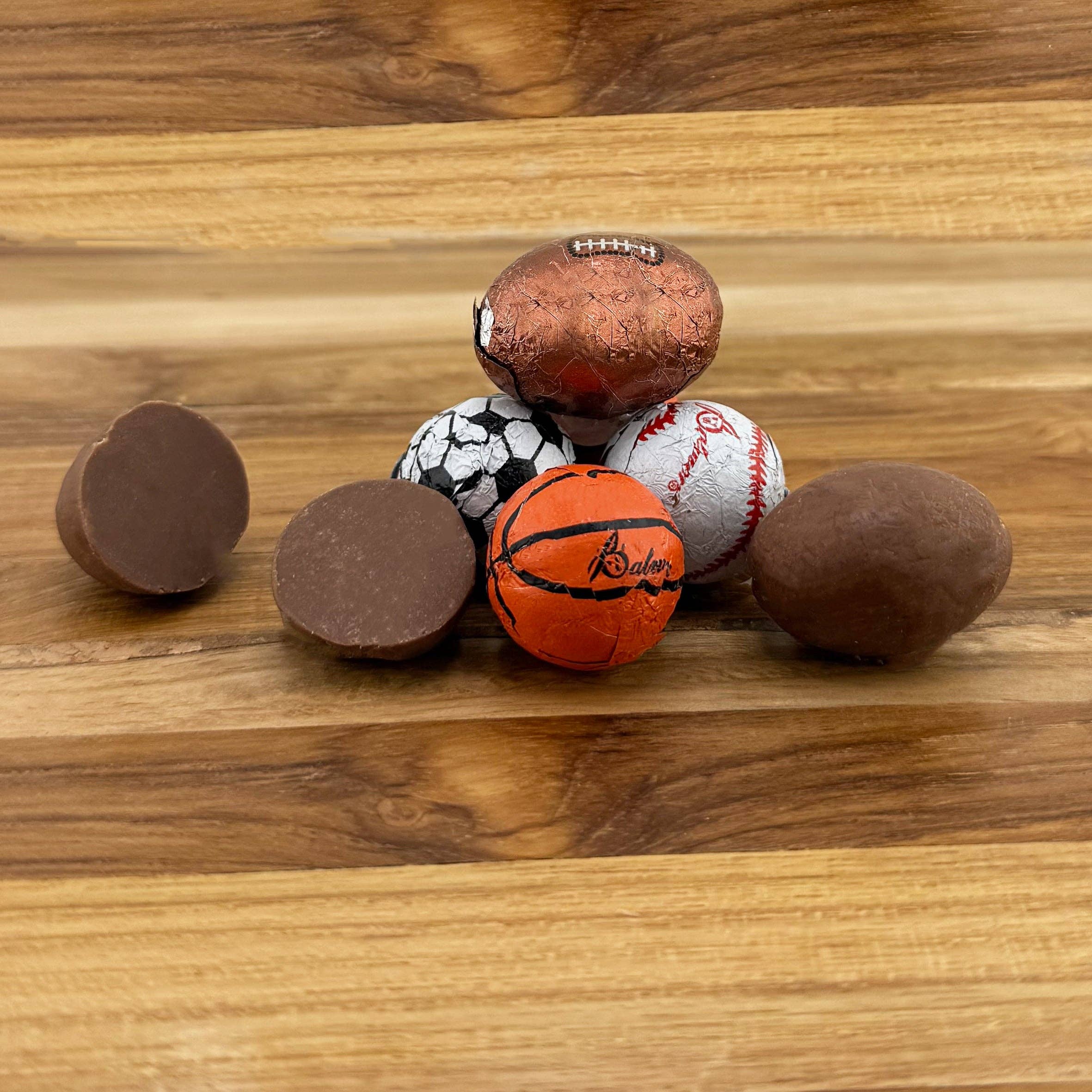 First Choice Candy – wholesale Chocolate-covered sweets – ASSORTED SPORT MILK CHOOCLATE FOIL WRAPPED BALLS4