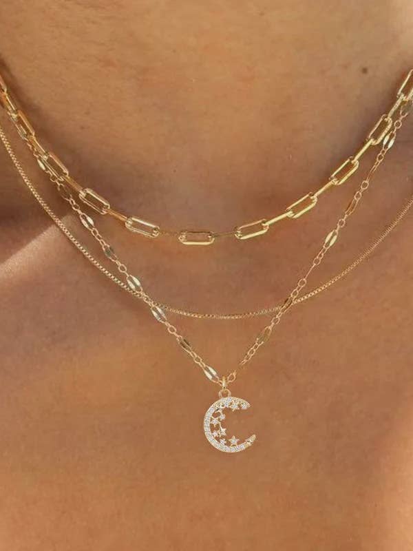 3 Layer Stars On Moon Necklace for wholesale by Nette Road Wholesale