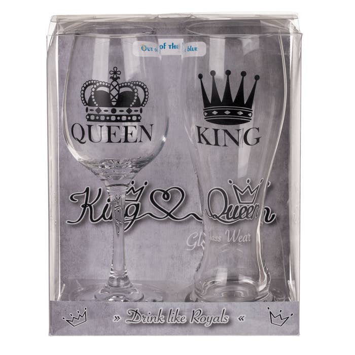 Out of the blue KG - Wholesale Beer Glass/Mug - Drinking glass set, King & Queen,3