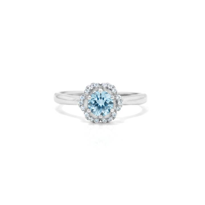 Natural Sky Blue Topaz Sterling Silver Floral Halo Ring for wholesale by FCJ Jewelry LLC