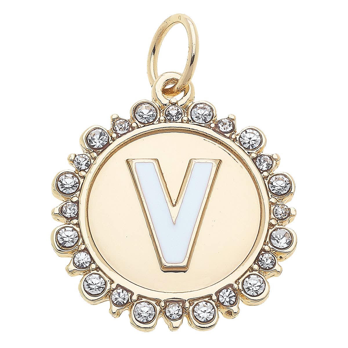Canvas Style - Wholesale Individual Charm/Pendant - Rhinestone Letter Disc Charm in Shiny Gold21