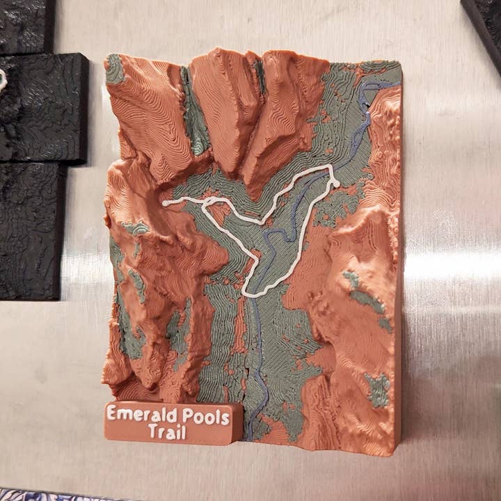 Aimant de carte des sentiers 3D Emerald Pools Zion pour la vente par 3DTrails