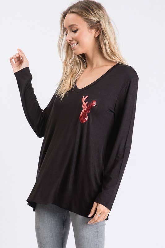 HEIMISH - Wholesale Tunic - Women's - ST1490-10 SEQUINS REINDEER PATCH CHRISTMAS3