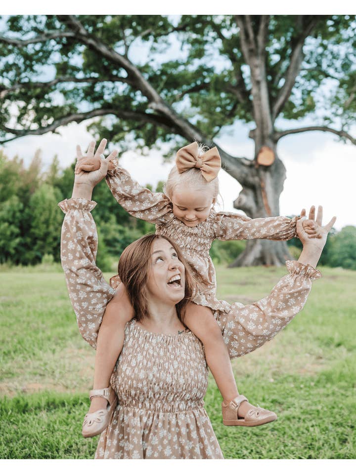 Bailey's Blossoms - Wholesale Dress - Women's - Caroline Long Sleeve Square Neck Dress - Light Khaki Floral