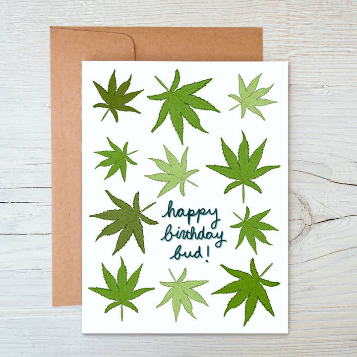 Buon compleanno Bud! - Biglietto d'auguri con cannabis per la vendita all'ingrosso da parte di Marigold Press