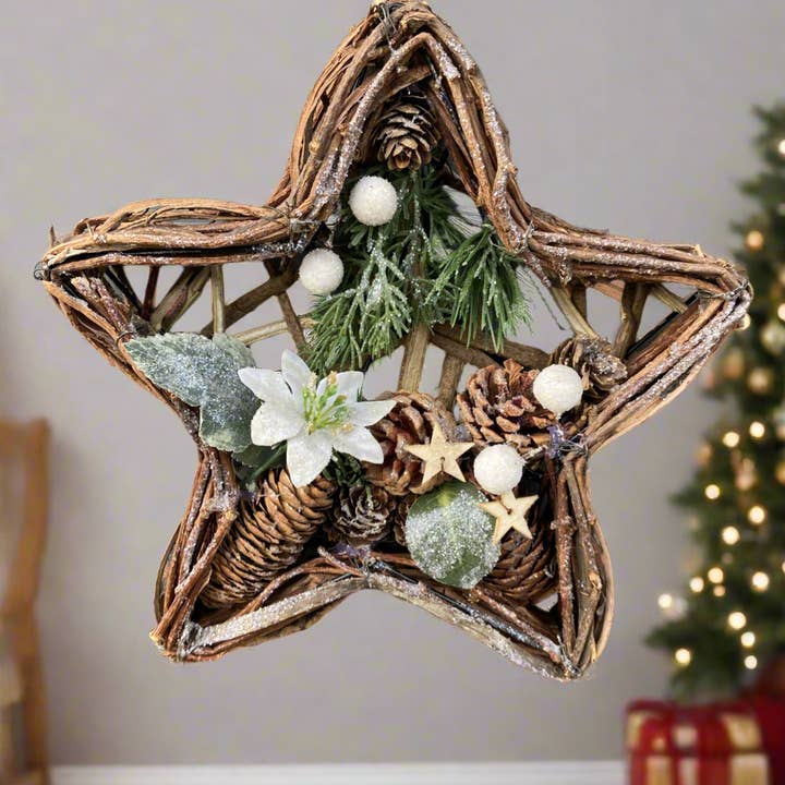 Handmade Hanging star wreath 25 x 25 x 6cm Christmas/seasonal hanging wreath and other Purchase wholesale 30 inch wreath. Free returns & net 60 terms on Faire trending on Faire.