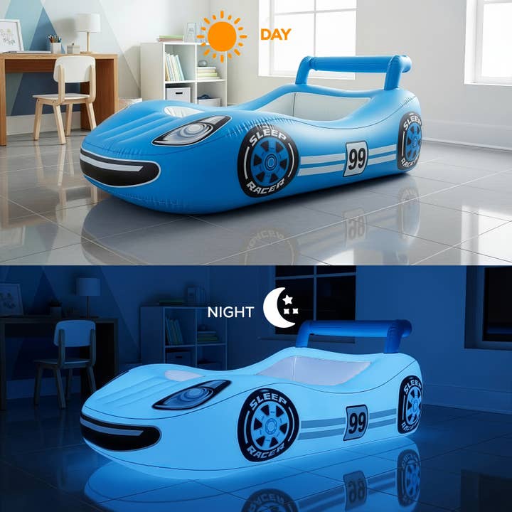 Letto gonfiabile con LED Sleep Racer Comfy Cruiser - Blu Età 2-6 per la vendita all'ingrosso da parte di PoolCandy